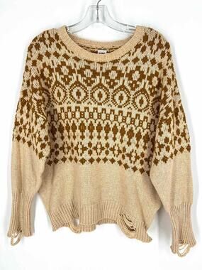 NSF Size S Beige/Tan Southwestern Knit Designer Sweater